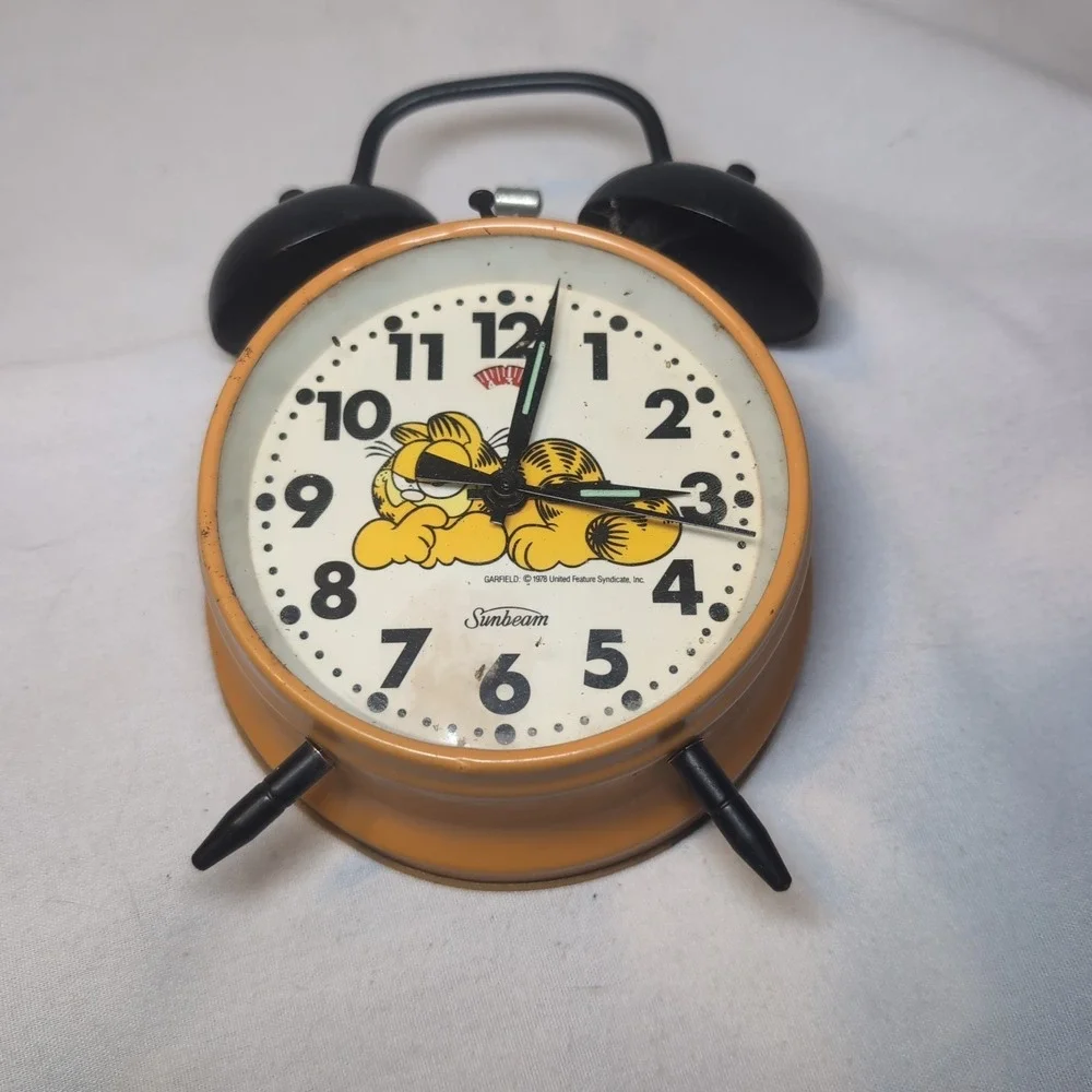 Vintage Sunbeam Garfield Wind Up Orange Clock Alarm Not Working